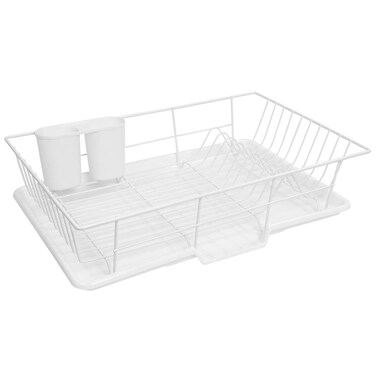 Sweet Home Collection SpaceSaving 3Piece Dish Drainer Rack Set Efficient Kitchen Organizer for Quick Drying and Storage  Includes Cutlery Holder and Drainboard  Maximize Countertop Space White