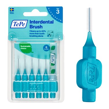 TEPE Interdental Brush Original Soft Dental Brush for Teeth Cleaning Pack of 6 06 mm Medium Gaps Blue Size 3