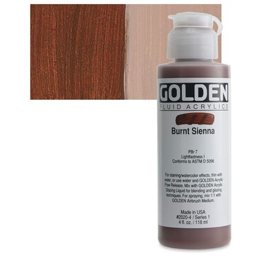 Fluid Acrylics by GOLDEN Burnt Sienna 4 fl oz Bottle Professional Acrylic Paint SemiOpaque