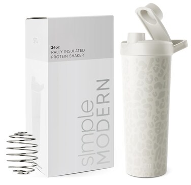 Simple Modern Stainless Steel Shaker Bottle with Ball 24oz  Metal Insulated Cup for Protein Mixes Shakes and Pre Workout  Rally Collection  Cream Leopard