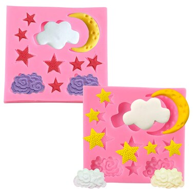 2PCS Moon and Star Chocolate Mold Silicone Star Molds Cloud Fondant Mold for Chocolate Candy Cookie Baking Cakes Decorating