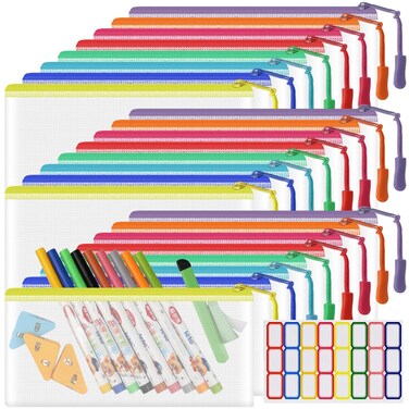YOPCDJ 24 Pack Mesh Zipper Pouch Bags Small Zipper Pencil Pouches 93 x 47 in Clear Pencil Pouch Bulk Pencil Bags with Zipper for Travel Storage