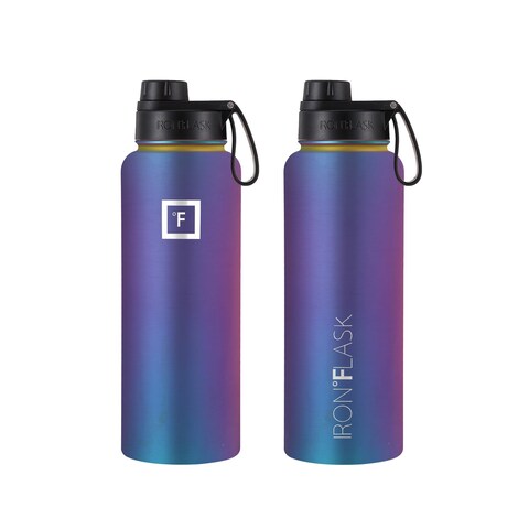 IRON FLASK Camping  Hiking Hydration Flask Wide Mouth 3 Spout Lids Stainless Steel Outdoor Water Bottle Double Walled Insulated Thermos Metal Canteen  Aurora 40 Oz