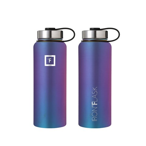 IRON FLASK Camping  Hiking Hydration Flask Wide Mouth 3 Spout Lids Stainless Steel Outdoor Water Bottle Double Walled Insulated Thermos Metal Canteen  Aurora 40 Oz