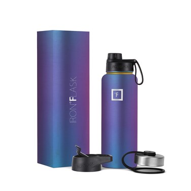 IRON FLASK Camping  Hiking Hydration Flask Wide Mouth 3 Spout Lids Stainless Steel Outdoor Water Bottle Double Walled Insulated Thermos Metal Canteen  Aurora 40 Oz