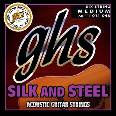 GHS Strings 350 Silk And Steel SilverPlated Copper Acoustic Guitar Strings Medium 011048