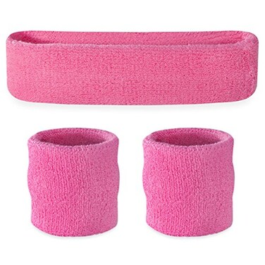 Suddora Sweatbands Set Moisture Wicking 2 Wristbands and 1 Headband Breathable Terry Cloth Athletic Bands for Basketball Tennis Yoga Gym Sweat Bands for Costumes and Cosplay Pink