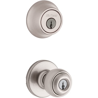 Kwikset 96900320 Polo Entry Knob and Single Cylinder Deadbolt Combo Pack in Satin Nickel