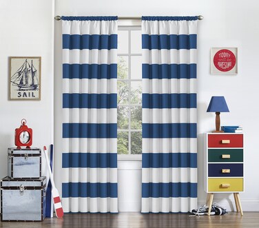 ECLIPSE Blackout Curtains for Bedroom  Peabody 42 x 84 Insulated Darkening Single Panel Rod Pocket Window Treatment Living Room Blue