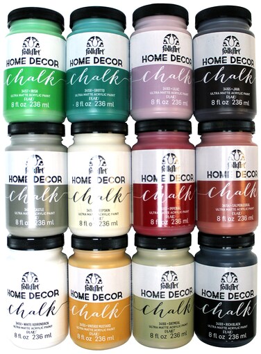 FolkArt Home Decor Chalk Finish Paint 8 Fl Oz Pack of 12 Vibrant Colors 12 Piece Set