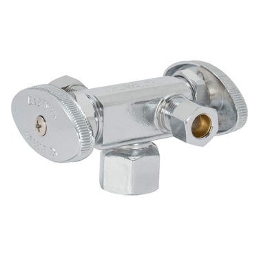 Eastman 38 Inch OD Compression x 38 Inch OD Compression x 12 Inch FIP MultiTurn Dual Handle Three Way Stop Valve Brass Plumbing Fitting Chrome 04325LF