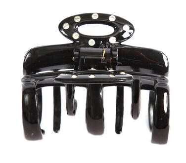 Caravan Hand Decorated W16 Swarovski Stones French Skipping Teeth Hair Claw Black 65 Ounce