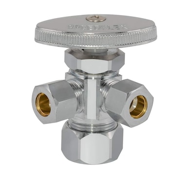 Eastman 38 Inch OD Compression x 38 Inch OD Compression x 58 Inch OD Compression 12 Inch Nom MultiTurn DualOutlet ThreeWay Stop Valve Brass Plumbing Fitting Chrome 04353LF
