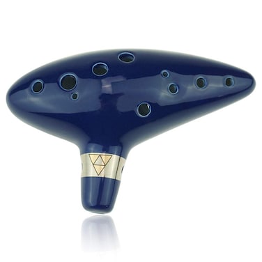 Zelda Ocarina  12 Hole Ceramic Flute in Dark Blue with Triforce Symbol and C Major Tuning