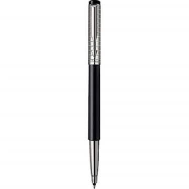 Parker Vector Premium Black Stainless Steel Chiselled Roller Ball Pen Medium Point Blue Ink