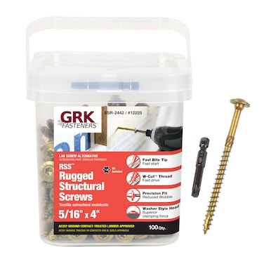 GRK Fasteners12225 ICCESR2442 HandyPak 516 by 4Inch Structural 100 Screws per Package 516 x 4 Gold Count