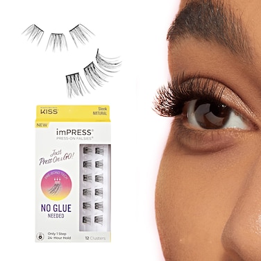 KISS imPRESS False Eyelashes Lash Clusters Falsies Sleek Natural 12mm14mm Includes 12 pieces of prebonded lashes Contact Lens Friendly Easy to Apply Reusable Strip Lashes