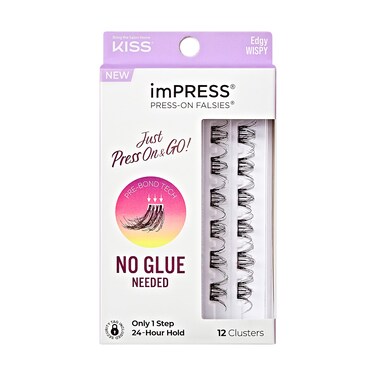 KISS imPRESS False Eyelashes Lash Clusters Falsies Edgy Wispy 14mm16mm Includes 12 pieces of prebonded lashes Contact Lens Friendly Easy to Apply Reusable Strip Lashes