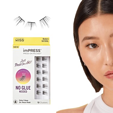 KISS imPRESS False Eyelashes Lash Clusters Falsies Modern Natural 12mm14mm Includes 12 pieces of prebonded lashes Contact Lens Friendly Easy to Apply Reusable Strip Lashes