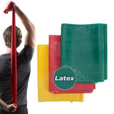 THERABAND Resistance Band Set Professional Elastic Bands for Upper  Lower Body Core Exercise Physical Therapy Lower Pilates AtHome Workouts  Rehab 5 Foot Yellow Red  Green Beginner