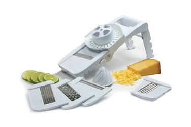 Norpro Deluxe Mandoline Slicer Grater Shredder Julienne and Juicer w Safety Guard White