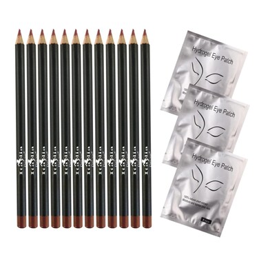 Italia Deluxe 12 pcs Eyeliner Pencil Ultra Fine Creamy Highpigmented Longlasting  3 pair Hydrogel Eye Patch for Lash Extensions Light Brown