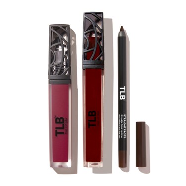 The Lip Bar Vegan Lip Kit with Straight Facts Lip Liner Rich Auntie Liquid Matte Lipstick and Vixen NonStickly Lip Gloss 3 pieces