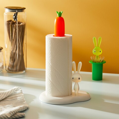 A di Alessi Bunny and Carrot Paper Towel Holder Green  ASG42H GR  8 x 6 x 13 inches