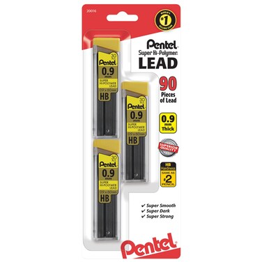 Pentel Super HiPolymer Leads 09 mm HB 30 Leads Per Tube Pack Of 3 Tubes