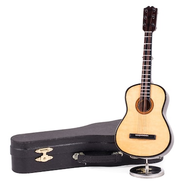 Broadway Gifts Miniature Wooden Classic Steel String Guitar Music Box and Black Case  Plays Hey Jude