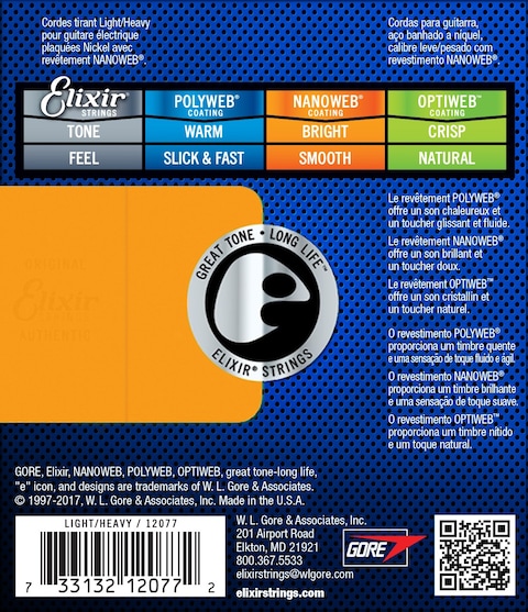 Elixir Strings Electric Guitar Strings Nickel Plated Steel with NANOWEB Coating LongestLasting Bright Tone with Comfortable Feel 6 String Set LightHeavy 1052