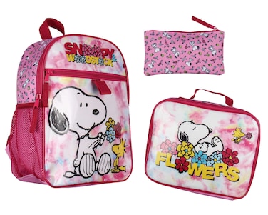 Peanuts Snoopy Woodstock Flower Character 3 PC Mini Backpack Lunchbox Pencil Pouch
