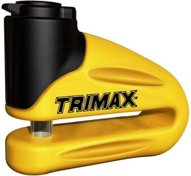 Trimax T665LY Hardened Metal Disc Lock  Yellow 10mm Pin Long Throat with Pouch  Reminder Cable