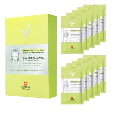 Leaders Insolution Tea Tree Relaxing Skin Renewal Mask  Soothing Facial Sheet for Acne Oil Control and Sensitive Skin  Hydrating Botanicals  Calms Redness Smooth 10 Sheets