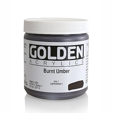 Heavy Body Acrylics by GOLDEN Burnt Umber 8 fl oz Jar Professional Acrylic Paint Opaque