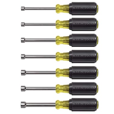 Klein Tools 65160 Tool Set Made in USA Metric Nut Driver Set Sizes 5 55 6 7 8 9 and 10 mm 3Inch ChromePlate Hollow Shafts 7Piece