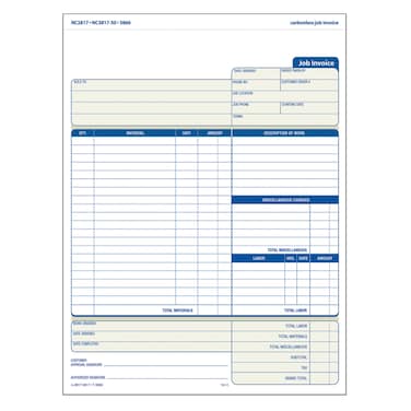 Adams Job Invoice Forms 2Part Carbonless For Service and Repair Billing 100 Individual Sets Per Pack NC2817 White 812 x 11Inches
