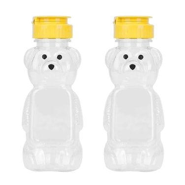 2Pcs Yellow 8 Oz Plastic Bear Honey Bottle Jars Empty Honey Squeeze Bottle with Fliptop Lid for Storing and Dispensing Yellow Flap Caps for Storing and Dispensing Garlic Presses