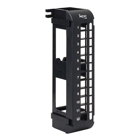 ICC Wall Mount Patch Panel 12 Port Compatible with Keystone Jacks Supports Voice Data Audio Video and Fiber Optic Networks ZeroU Wall Mountable UL Listed Black