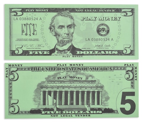 LEARNING ADVANTAGE Play Bills Set  35 Ones 25 Fives 20 Tens 15 Twenties 5 Fifties and 5 Hundreds  Replica Bills for Pretend Play with Fake Currency