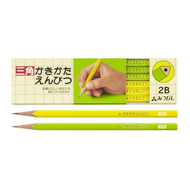 Mitsubishi Pencil K45632B Kakikata Pencil Triangular Shaft 2B YellowGreen 1 Dozen