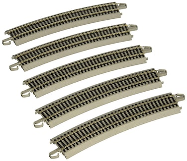 Bachmann Trains  SnapFit EZ TRACK 28 RADIUS 18 DEGREE CURVED TRACK 5card  NICKEL SILVER Rail With Gray Roadbed  HO Scale