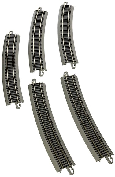 Bachmann Trains  SnapFit EZ TRACK 3550 RADIUS 18 DEGREE CURVED TRACK 5card  NICKEL SILVER Rail With Gray Roadbed  HO Scale  Grey