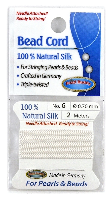 Bead Buddy 07mm Natural White Silk Cord Thread with Attached Needle  Ideal for Jewelry Making  2m Long