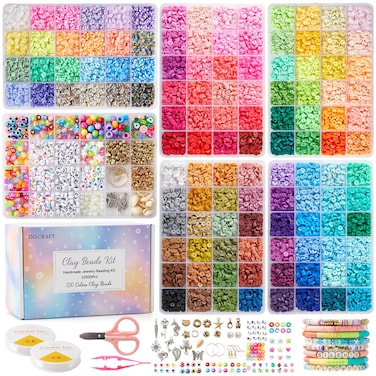 INSCRAFT 22000 Pcs Clay Beads for Bracelet Making Kit 120 Colors Flat Round Polymer Clay Beads Friendship Bracelet Kit Heishi Beads for DIY Jewelry Making Crafts Gift for Girls Teen Ages 612