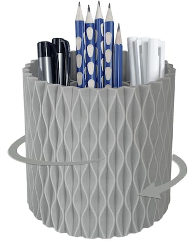 Lebenrich Rotating Pen Pencil Holder for Desk 5 Slots Unique Grey Desk Pen Organizer Easthetic Desktop Supplies and Accessories for Women Girls Pen Cup Pencil Caddy for Office Home Art Supply