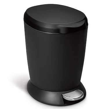 simplehuman 6 Liter  16 Gallon Compact Plastic Round Bathroom Step Trash Can Black