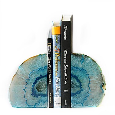 JIC Gem Teal Agate Bookends Heavy Duty Book Ends for Shelves Geode Book Ends with Rubber Bumpers for Office Dcor and Home Decoration1 Pair 23 LBS