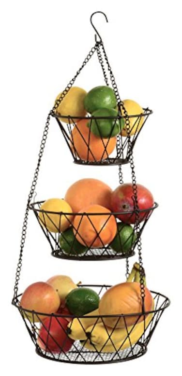 Heavy Duty  3 Tier Hanging Kitchen Bronze Fruit Basket