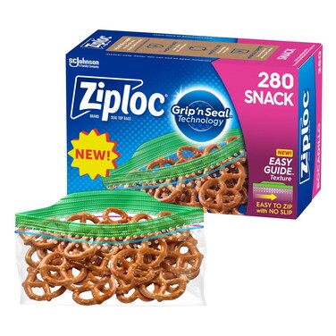 Ziploc Snack Bags with EasyGuide Texture Small Plastic Storage Bags with Grip N Seal Technology 280 Bags Total